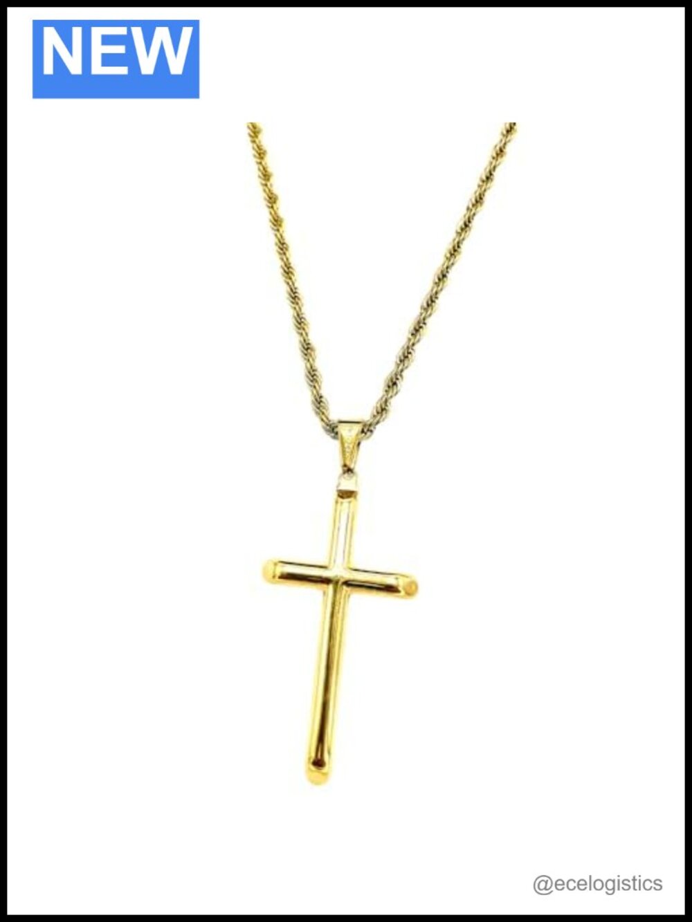 24K Gold Plated Cross Pendant Necklace Miami Cuban Link Chain